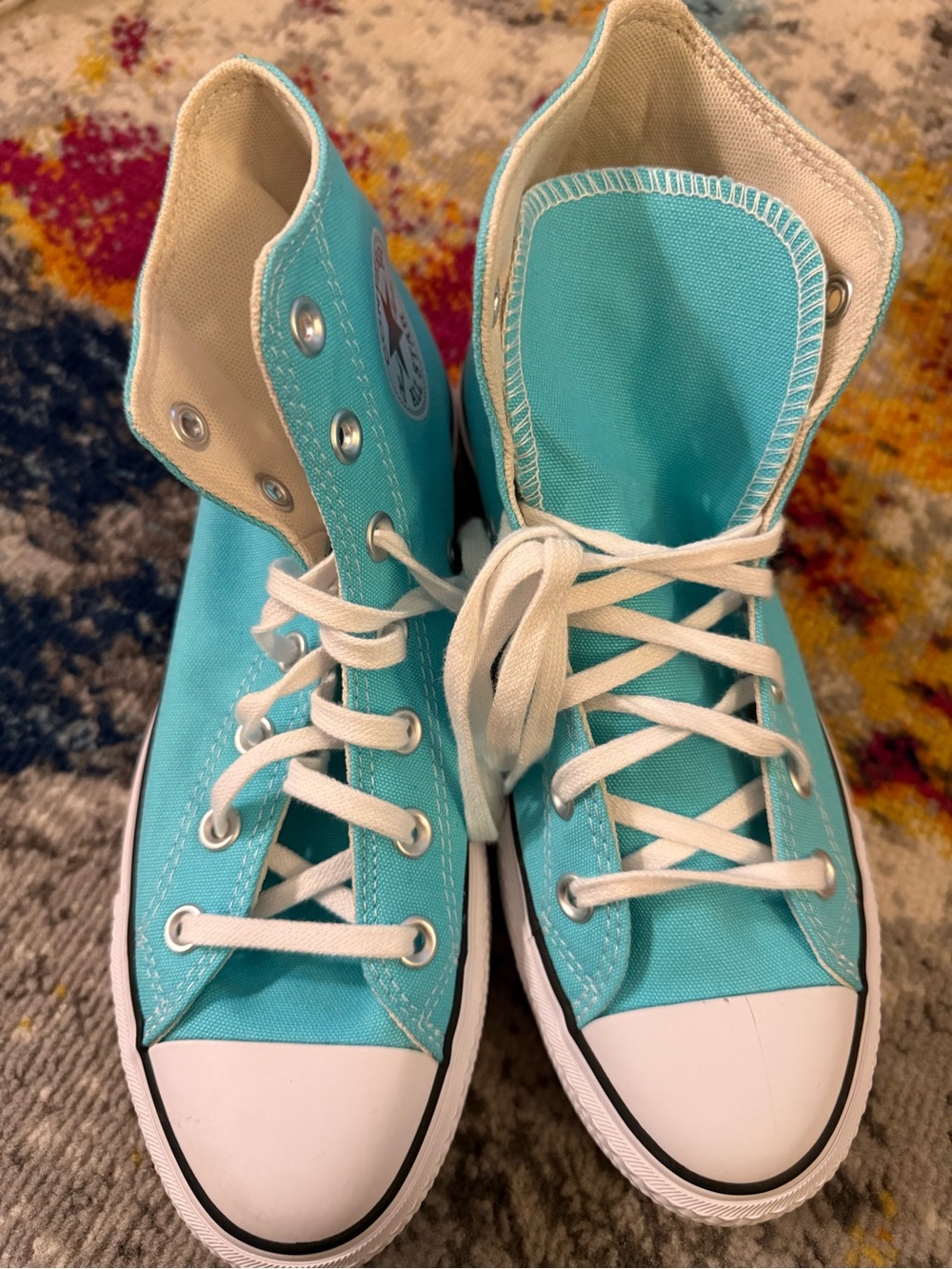 Turquoise High-Top Converse Platform Canvas Sneakers - Classic Women's Shoes 7